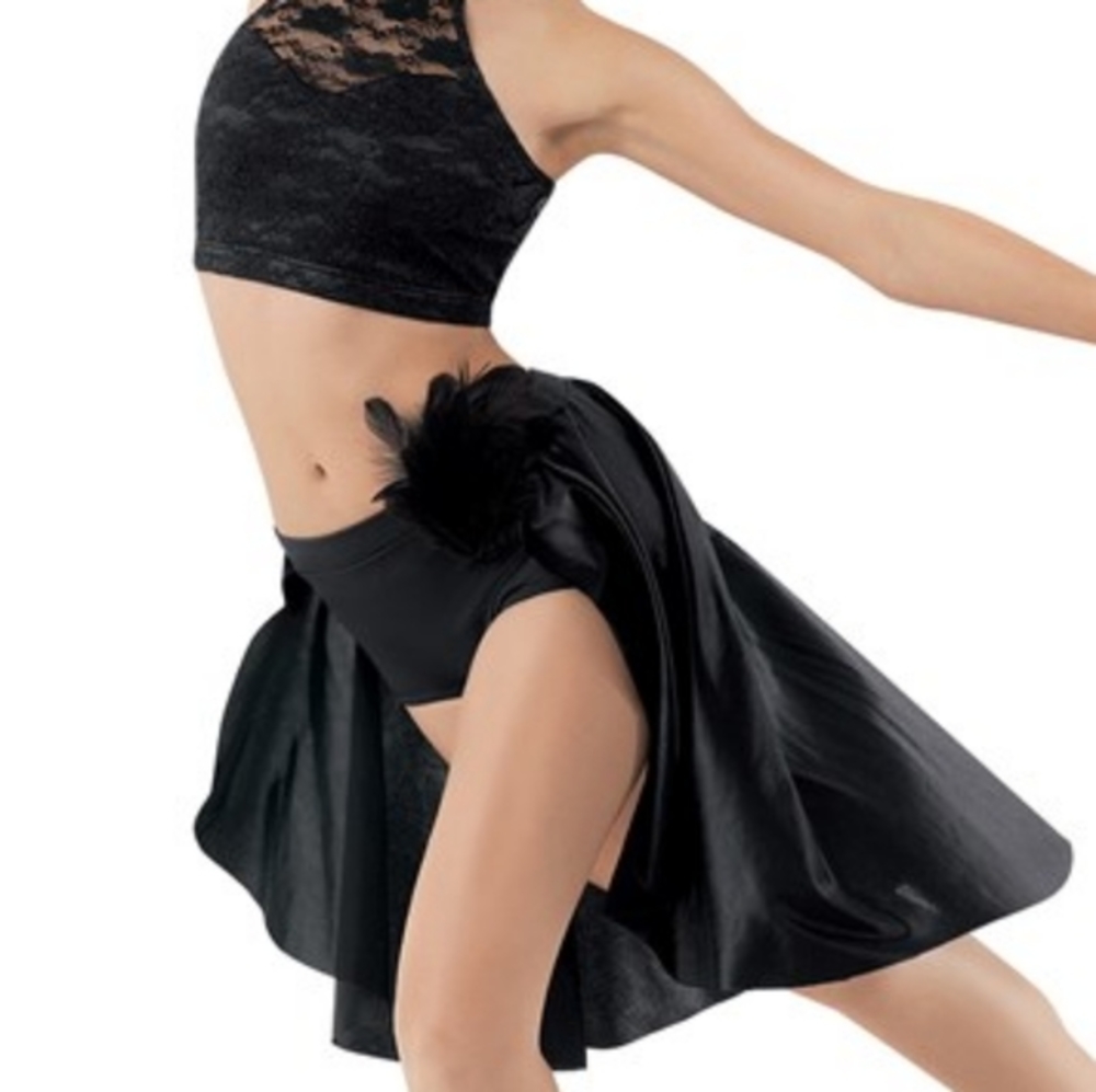 RED ONLY dance skirt attached to spandex briefs.
